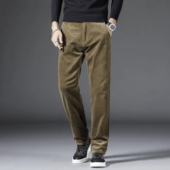 Осенние и новые зимние мужские вельветовые брюки, мужские деловые повседневные свободные брюки с прямыми штанинами, серые, светло-зеленые, большие размеры 42