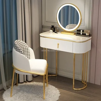 Современный Минималистичный Стол для макияжа в спальне в Скандинавском стиле, Комод со светодиодной подсветкой для зеркала, Роскошная краска, Нескользящий Макияж, Роскошь декоративного оформления